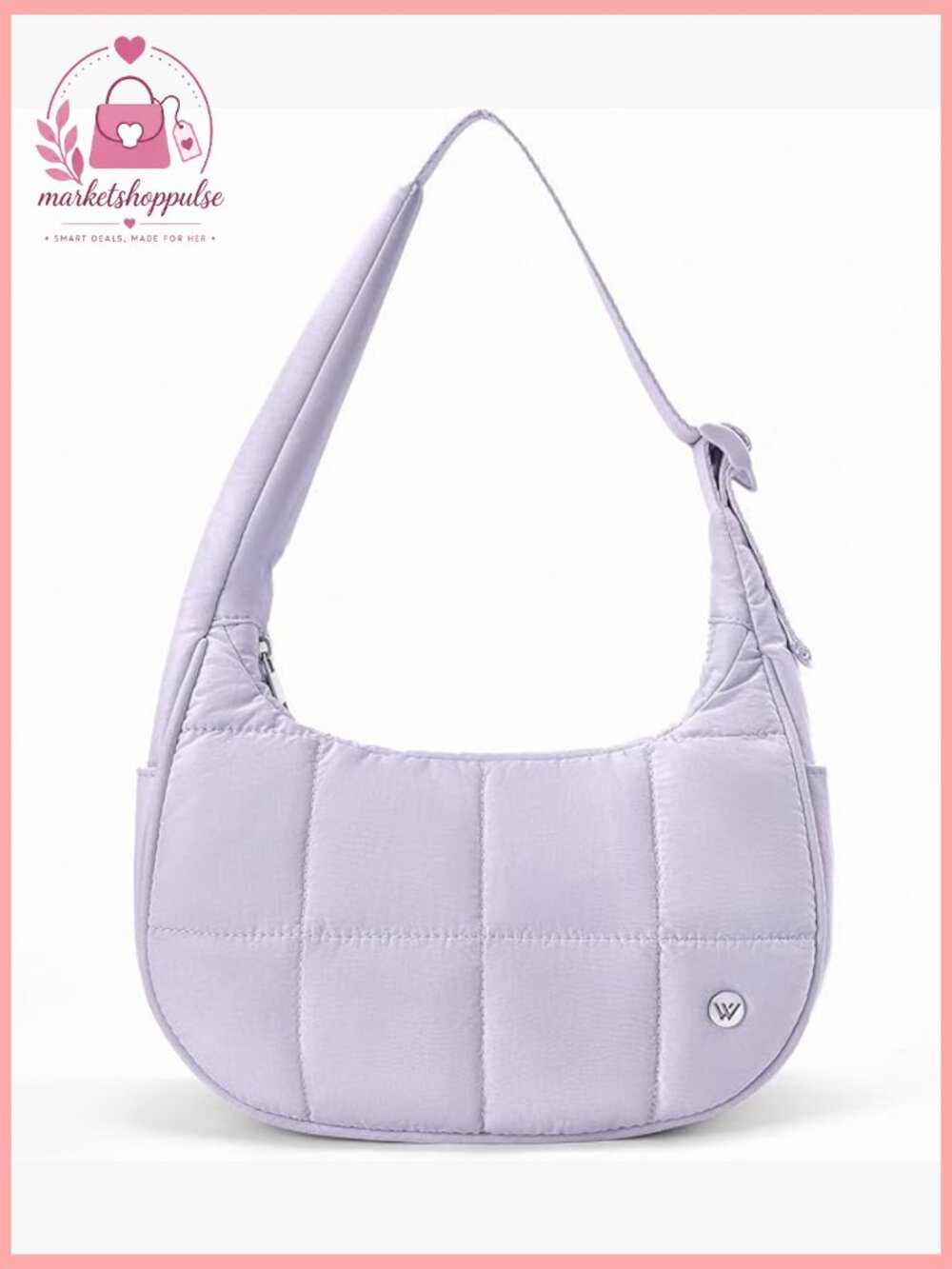 Small Puffer Crescent Shoulder Bag Nylon Quilted Puffy Handbag Adjustable Strap
